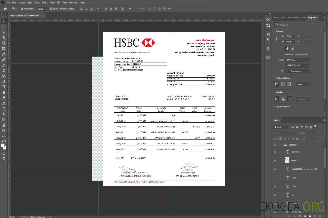 Relevé bancaire HSBC Turquie xls template